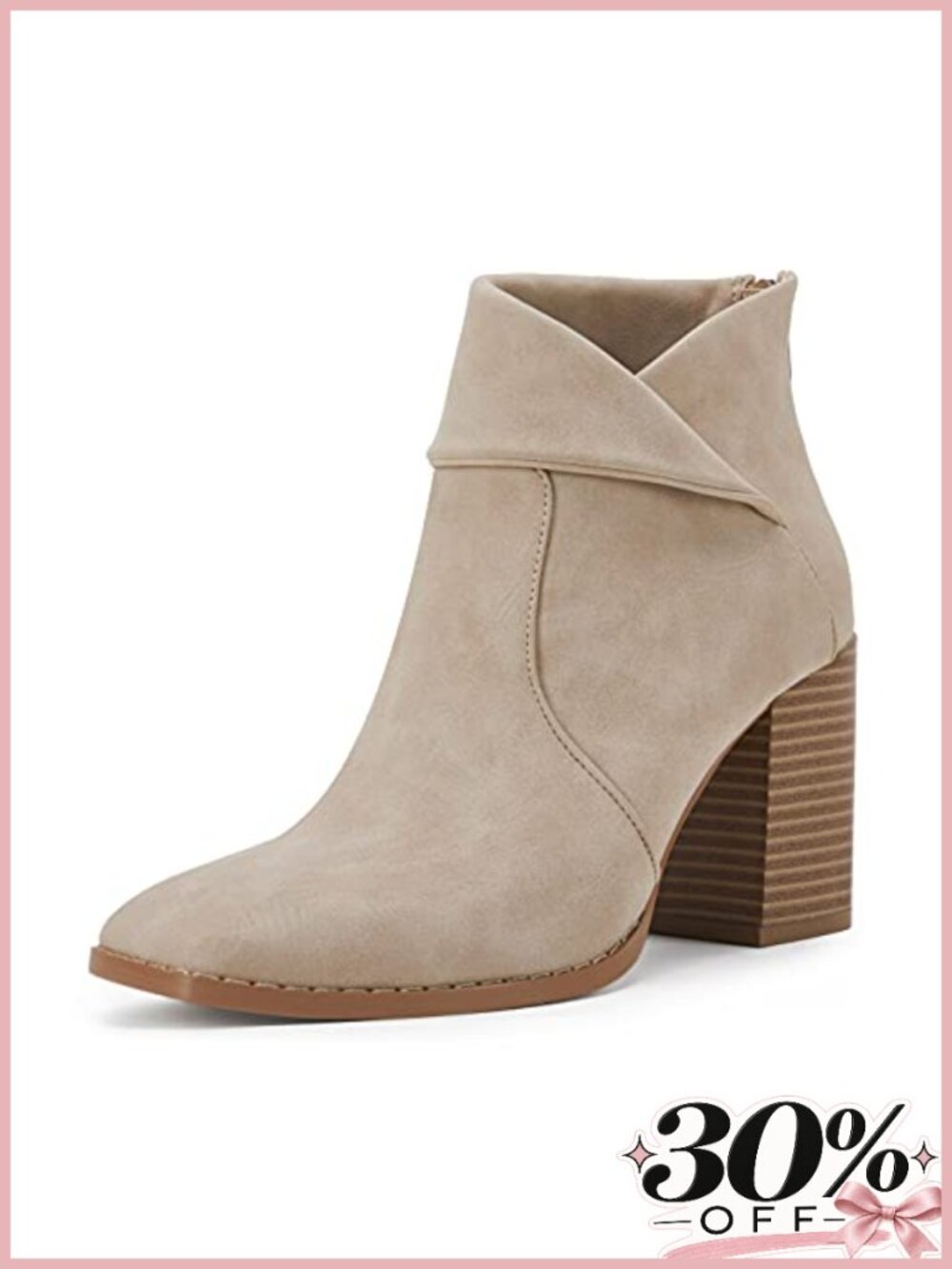 Women's Square Toe Ankle Boots Chunky Stacked Heel Faux Leather Zip Booties